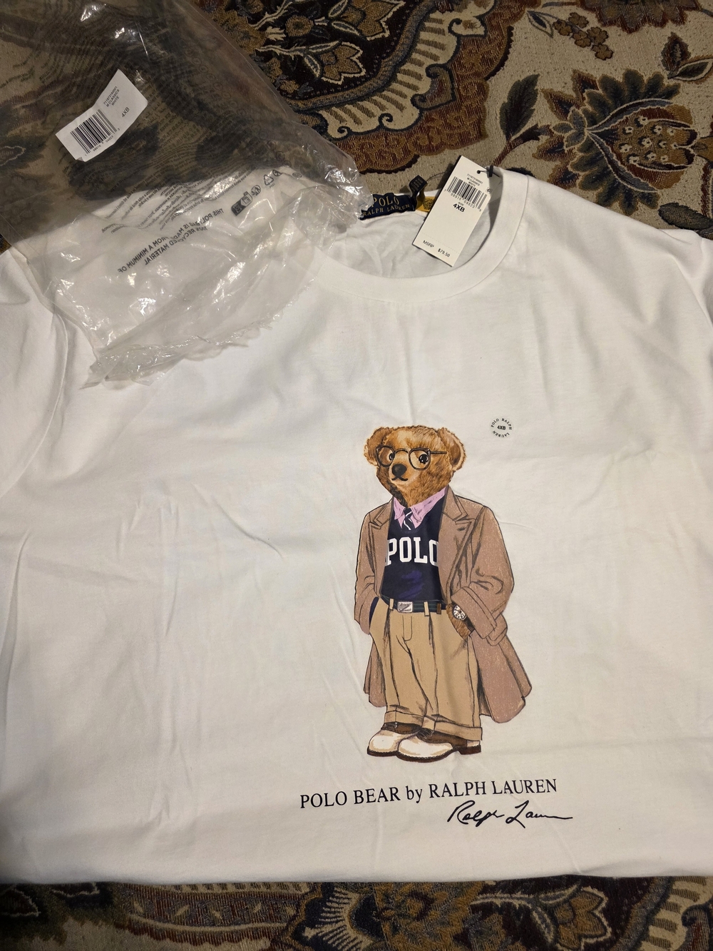 Ralph Lauren White Polo Bear Graphic Tee with Tan Bear